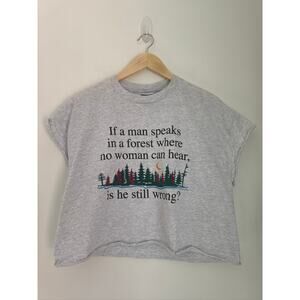 Graphic Cotton Cropped T Shirt"If a Man Speaks..."  -Heather Grey, L